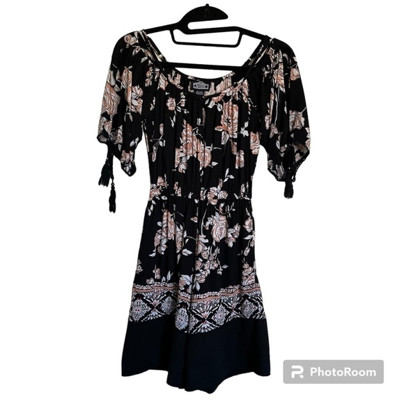 Angie Black Floral Cold-Shoulder Boho Modern Romper - Picture 1 of 12